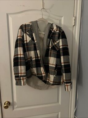 Natural Reflections Plaid Hooded Jacket in Gray, Black & Brown